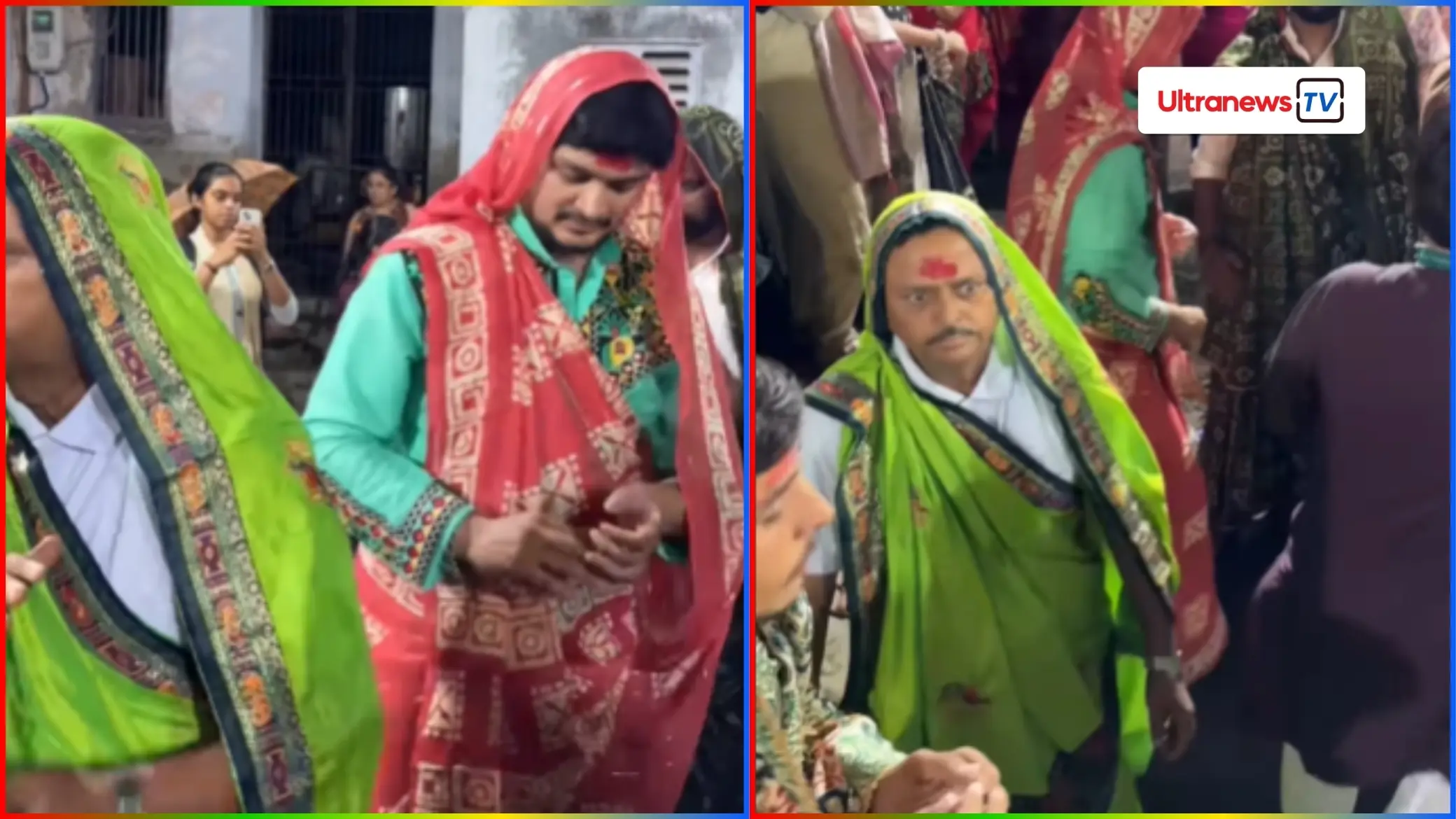 garba playing men in saree
