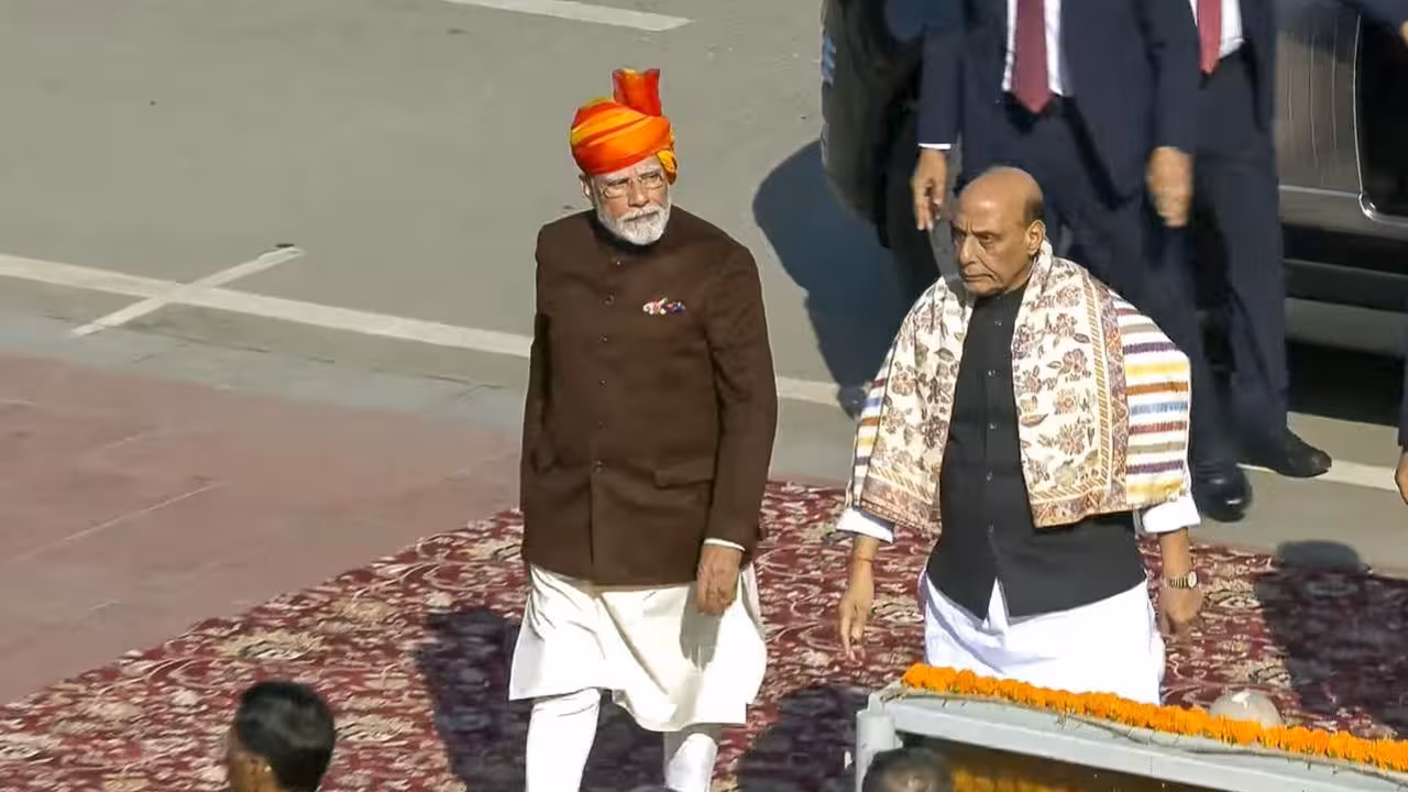 Narendra modi and rajnath singh in the Indian Independence day event 2025