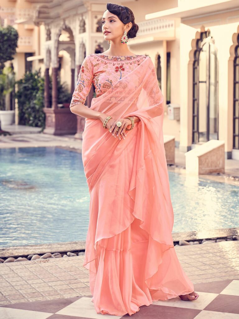 ruffle saree Most Googled Wedding Outfits 2023